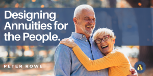 Designing Annuities for the People, senior couple smiling and hugginng.